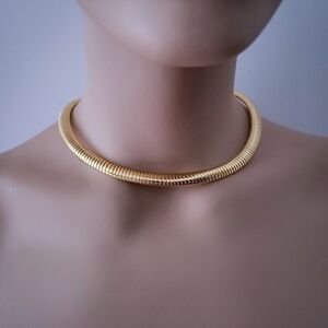 Omega Choker • AK Vintage Snake Chain • Gold Tone • Vtg Jewelry Thick